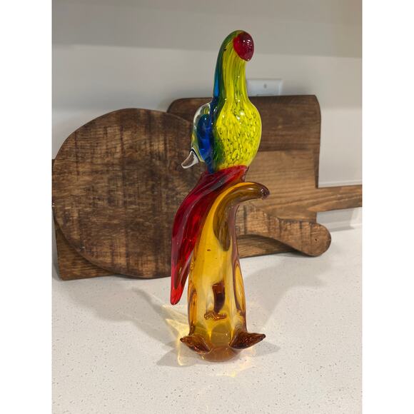 Murano glass large 14” parrot bird on amber wave - Picture 1 of 5